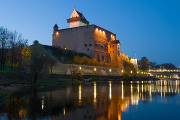 Fototapeta premium The ancient castle of Herman in October twilight. Narva, Estonia
