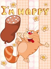 Foto op Plexiglas Happy Birthday Card Cute Cartoon Character Cat . Vector Greeting Card. Happy Moment. Congratulation © liusa