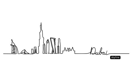Dubai, uae vector skyline. One continuous line drawing buildings, towers of Dubai silhouette.