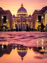 Wall murals Rome St. Peter's Basilica in the evening from Via della Conciliazione in Rome. Vatican City Rome Italy. Rome architecture and landmark. St. Peter's cathedral in Rome. Italian Renaissance church.