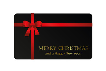 black christmas gift card with red bow vector illustration EPS10