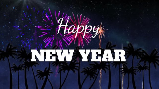 Happy New Year written over firework display