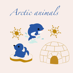 Vector illustration with cute arctic animals