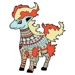 Vector illustration of a colored flamed horse
