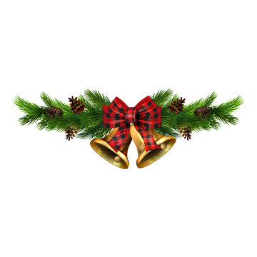 Vector christmas bells with christmas tree decorations.
