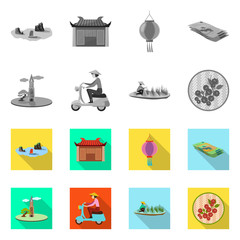 Isolated object of vietnam and traditional icon. Collection of vietnam and culture vector icon for stock.