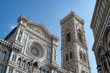 Florence's Santa Maria del Fiore, Giotto's tower, the Baptistery and blue sky.