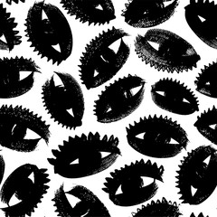 Charcoal eyes seamless pattern. Irregular shapes, paint smears vector illustration.