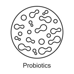 Probiotics label vector illustration, contains probiotic logo badge idea, bacterium sign stamp isolated on white background line outline style