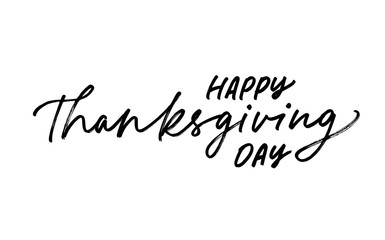 Happy thanksgiving day ink pen handdrawn lettering. Grunge brushstroke congratulation phrase isolated vector calligraphy.