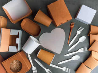 Eco friendly fast food containers from paper. I loveEco concept Top view