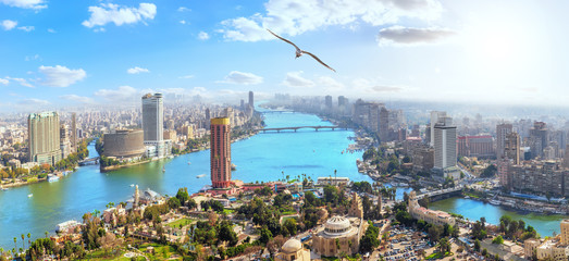 Modern Cairo downtown, view on the Nile from the TV Tower, Egypt - obrazy, fototapety, plakaty