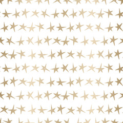 Festive Linocut Gold Small Stars on White Background Vector Seamless Pattern. Winter Holidays Hand Made Print
