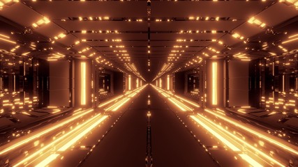 Fototapeta na wymiar futuristic scifi tunnel corridor with hot glowing metal 3d rendering background wallpaper