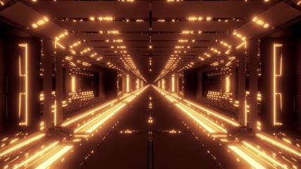 Fototapeta na wymiar futuristic scifi tunnel corridor with hot glowing metal 3d rendering background wallpaper