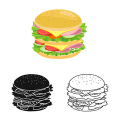Vector illustration of bun and burger sign. Graphic of bun and turkey vector icon for stock.