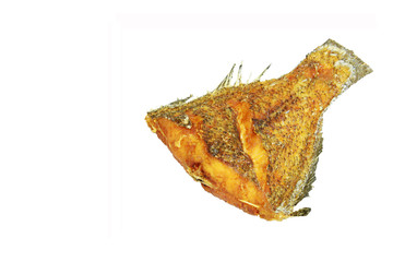 Fried fish isolated on white background, Half-length.