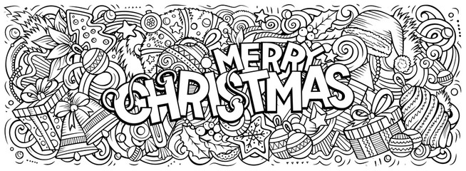 Merry Christmas doodles illustration. New Year objects and elements design