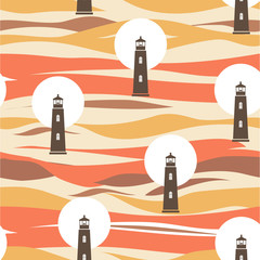 Lighthouse. Seamless pattern. Vector image.