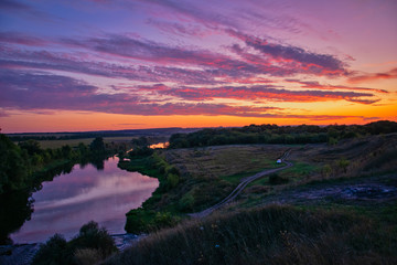 Beautiful sunset at the Kurapovo Rocks