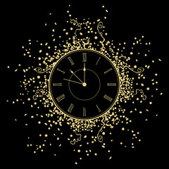 Naklejka na ściany i meble New Year gold Clock. isolated on black background