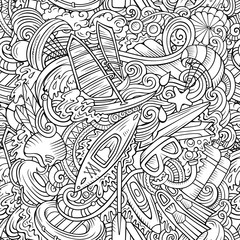 Cartoon cute doodles hand drawn water extreme sports seamless pattern.