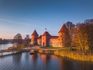 Naklejka na ściany i meble Beautiful drone landscape image of Trakai castle