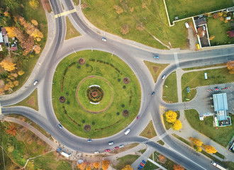 Transport roundabout above drone view