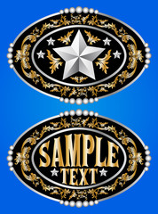 Rodeo Cowboy belt buckle vector design, Sheriff Star Badge.