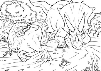 Cartoon Vector Illustration of Triceratops Dinosaur Reptile Species in Prehistoric World for Coloring Book and Education
