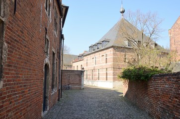 Fototapeta na wymiar Cobbled alley in Leuven Beguinage, Belgium