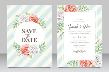 Elegantl wedding invitation card template with beautiful floral striped