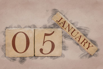 january 5th. Day 5 of month, calendar in handmade sketch style. pastel tone. winter month, day of the year concept