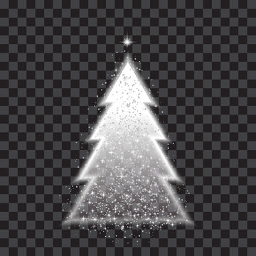 Template for New Year or Christmas project, snow, stars, New Year tree,. Black and white vector image with transparency.