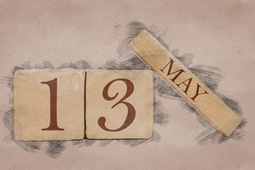 may 13th. Day 13 of month, calendar in handmade sketch style. pastel tone. spring month, day of the year concept