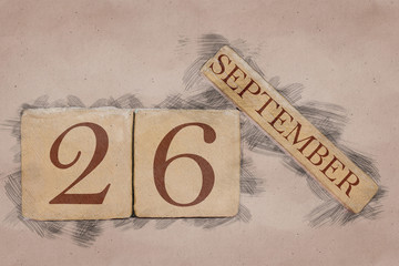 september 26th. Day 26 of month, calendar in handmade sketch style. pastel tone. autumn month, day of the year concept