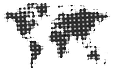 Fototapeta premium Monochrome halftone world map, vector illustration