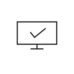 computer icon with checkmark that confirms, vector illustration, simple icon on white background, editable stroke