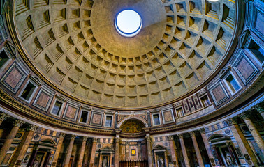 Wide Dome Pillars Altar Pantheon Rome Italy - obrazy, fototapety, plakaty