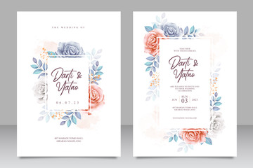 Wedding invitation card set template with beautiful floral and leaves