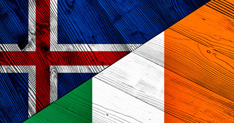 Flag of Iceland and Ireland on wooden boards