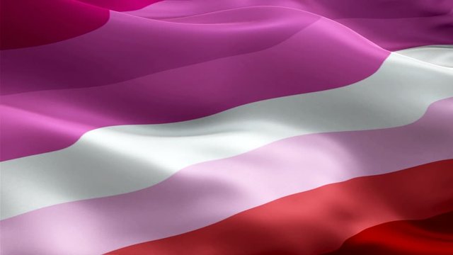 Rainbow Lesbian Pride Flag video waving in wind. new Lesbian love Flag background. Rainbow Pride LGBT Flag Looping Closeup 1080p Full HD 1920X1080 footage. Femininity Rainbow colors LGBT Labrys rights