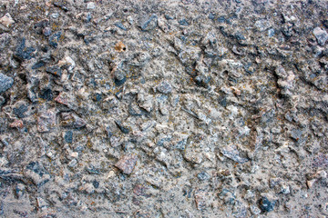 The surface of the concrete mortar closeup. Orange mold on a concrete slab surface, top view. Yellow mold on a concrete slab.