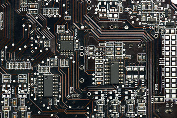 printed circuit board and microchip, or cpu closeup - electronic component for digital equipment,...