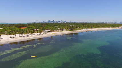 Areal views of watersports and kayak in beautiful Florida with Miami Skyline