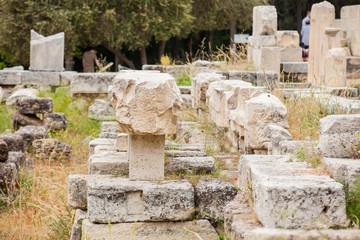 Ancient ruins on the south face of the Acropolis Hill in Athens city