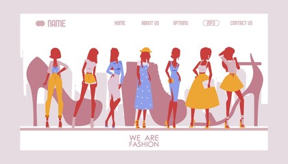 Fashion designer website template, vector illustration. Landing page design for clothes and accessories store. Fashion trends collection, online shopping