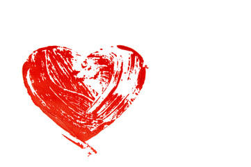 red heart painted on a white sheet of paper with a brush, mock-up