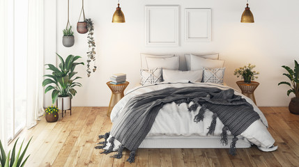 Interior luxury design. Modern Bedroom. 3d rendering