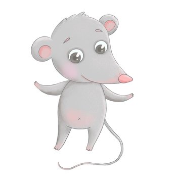 A cute little cartoon mouse stands on its hind legs